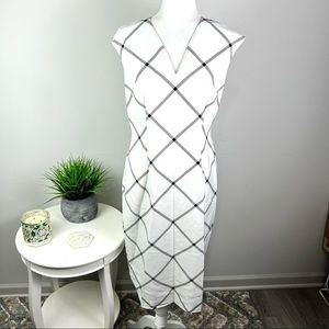 New York & Company Womens Sheath Dress White Black Diamond Stretch V Neck 8